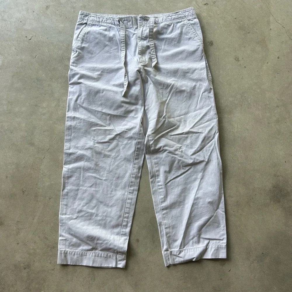Polo Ralph Lauren Mens Drawstring Pants Light Gray Cotton Twill 38x28
